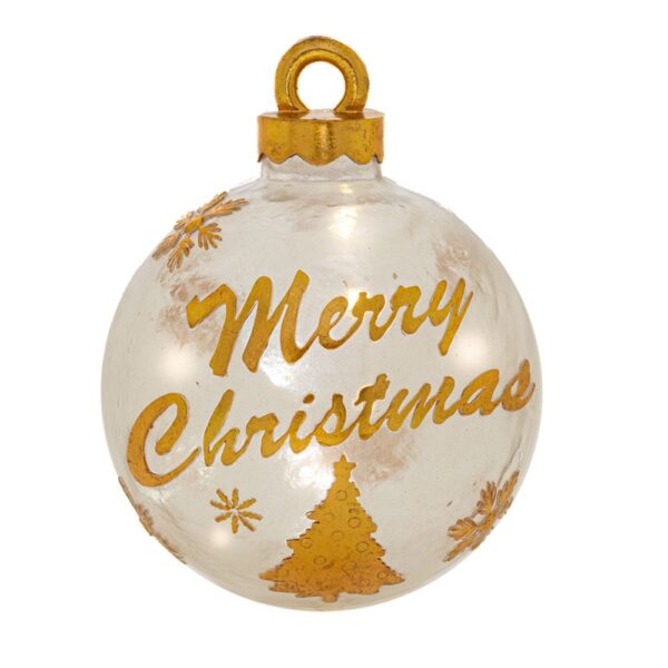 Λευκη  Χρυση Πολυρεζιν Μπαλα Merry Christmas Φ20Χ22 Εκ Με Φως