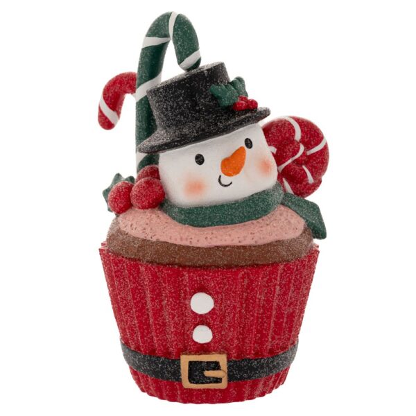 Κοκκινο Πολυρεζιν Cupcake Με Χιονανθρωπο 11Χ9Χ15Εκ