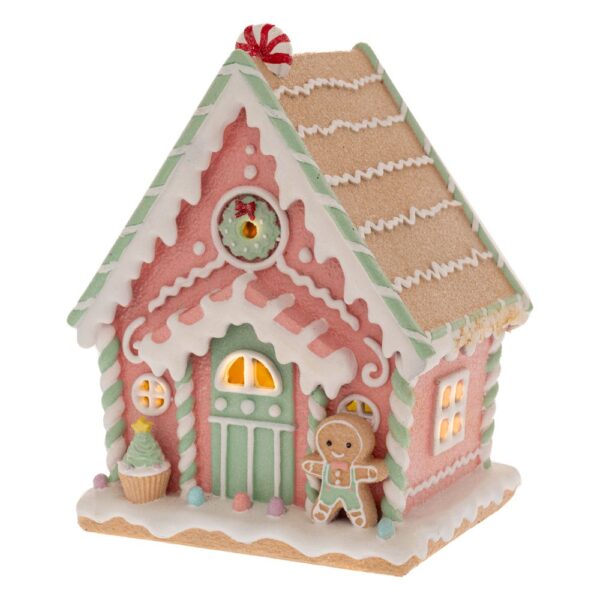 Φωτιζομενο Παστελ Πολυρεζιν Gingerbread Σπιτι 19Χ15Χ25Εκ