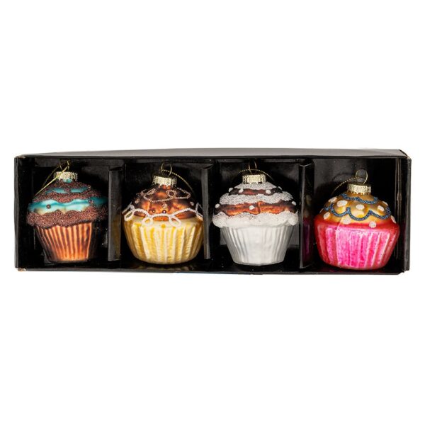 Σετ 4 Πολυχρωμο Γυαλινο Κρεμαστο Στολιδι Cupcake Φ6,5Εκ
