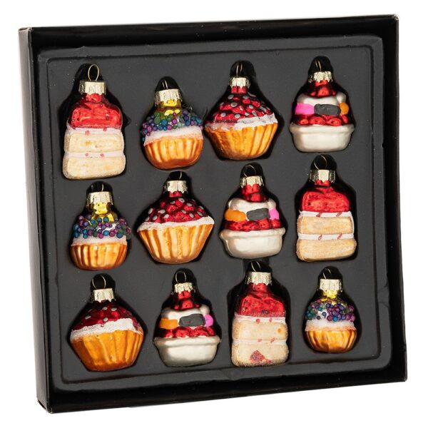 Σετ 12 Πολυχρωμο Γυαλινο Κρεμαστο Στολιδι Cupcake 4Εκ