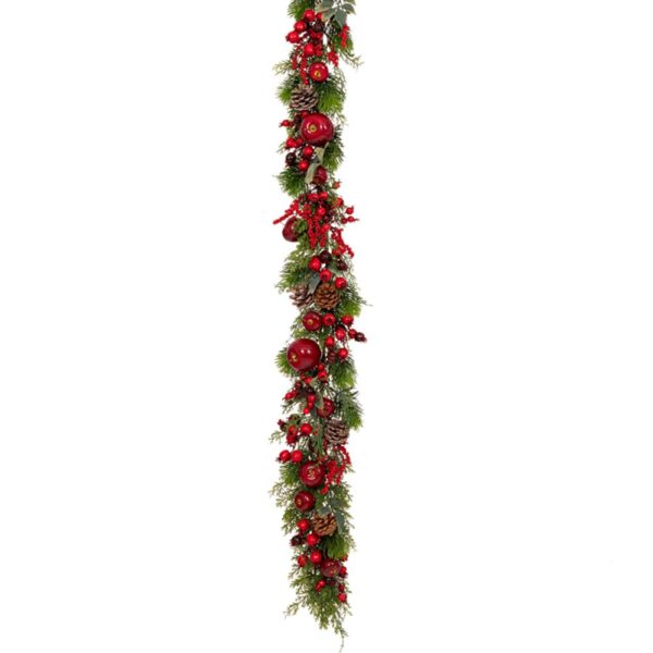 Πρασινη Γιρλαντα Με Kokkina Berries, Κουκουναρια Kai Ροδια 180Εκ