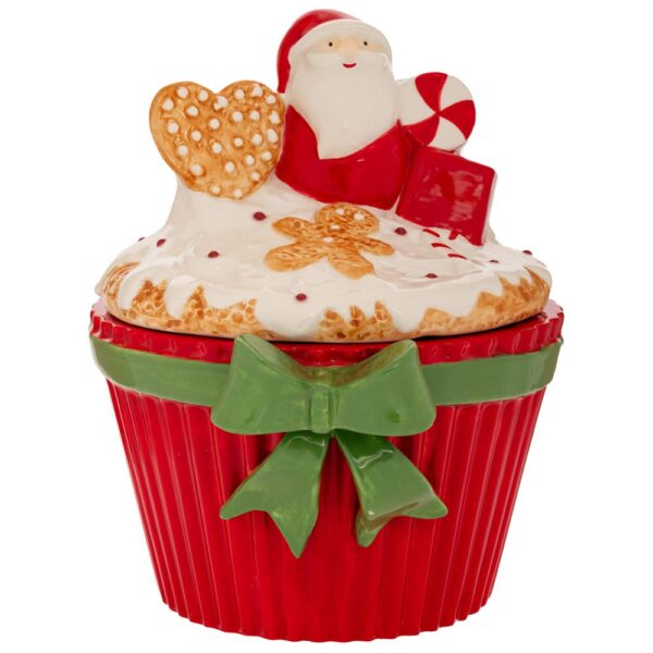 Πολυχρωμη Κεραμικη Μπισκοτιερα Σε Σχημα Cupcake Με Αγιο Βασιλη 18Χ16Χ20Εκ